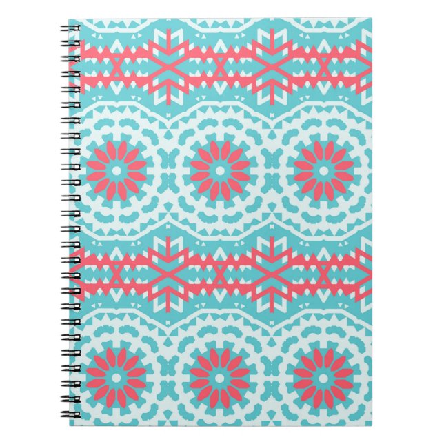 Caderno Espiral Padrão boêmico colorido étnico vítreo em brilho (Frente)