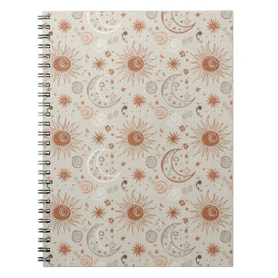 Caderno Espiral Padrão Boho Sol e Lua