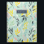 Caderno Espiral Padrão bonito de Folhagem de Pastel<br><div class="desc">Bonito padrão foliar pastel em tons de tendências de amarelo,  azul,  verde,  branco e rosa.</div>