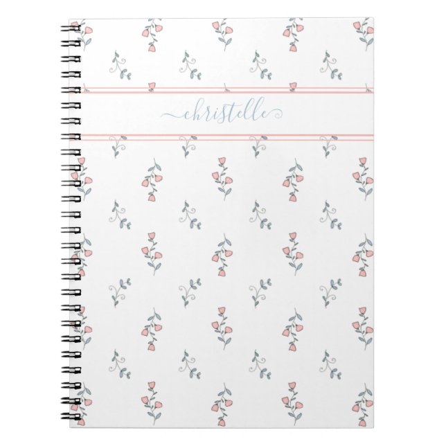 Caderno Espiral Padrão Bonito Floral Blush do Nome Personalizado B (Frente)
