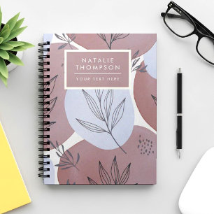 Caderno Espiral Padrão Botânico Abstrato em Rosa Poeirento e Verde