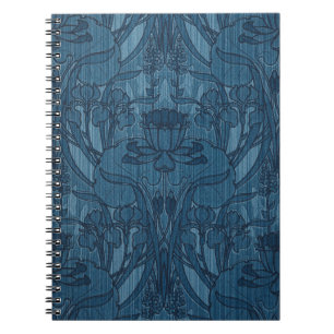 Caderno Espiral Padrão Botânico Chic Blue Art Nouveau Íris