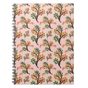 Caderno Espiral Padrão botânico contínuo com ramalhete de frutas f