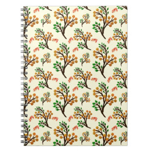 Caderno Espiral Padrão botânico contínuo com ramalhete de frutas f