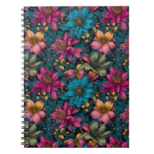 Caderno Espiral Padrão Botânico de Fantasia de Natal Vibrante