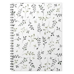 Caderno Espiral Padrão Botânico de Folha Verde Salvia Minimalista