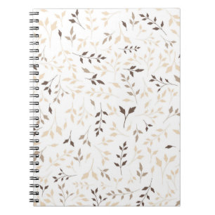 Caderno Espiral Padrão Botânico de Folhas Bege Neutro Marrom