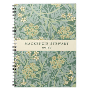Caderno Espiral Padrão Botânico de Jasmim Verde