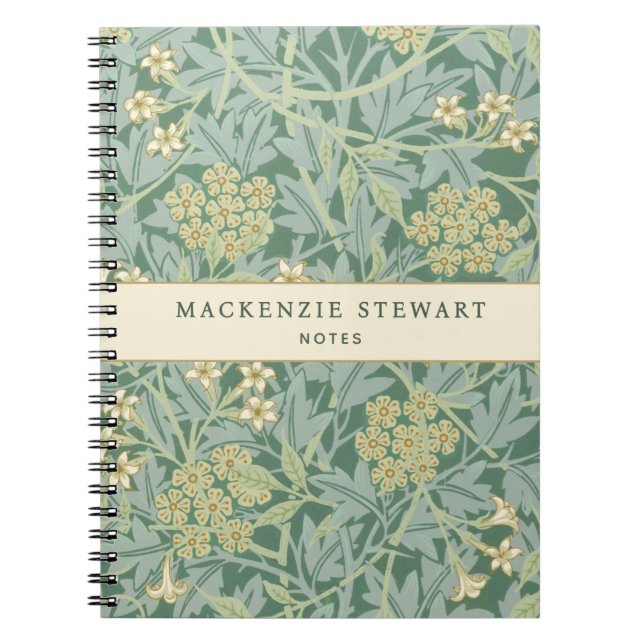 Caderno Espiral Padrão Botânico de Jasmim Verde (Frente)