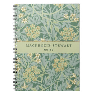 Caderno Espiral Padrão Botânico de Jasmim Verde