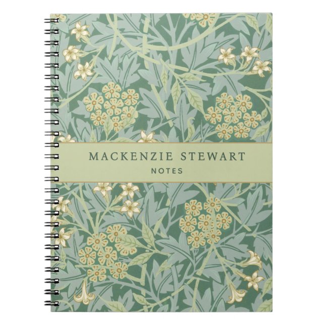 Caderno Espiral Padrão Botânico de Jasmim Verde (Frente)