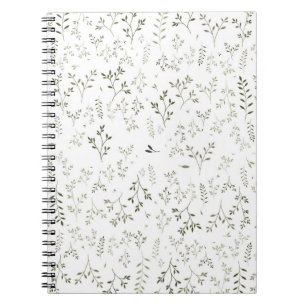 Caderno Espiral Padrão Botânico Ditsy de Salvia Delicada Verde