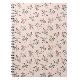 Caderno Espiral Padrão Botânico Floral Rosa-escuro Verde-azulado