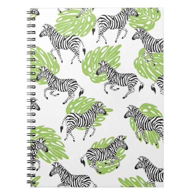 Caderno Espiral Padrão branco sem costura com zebras. ilustração (Frente)