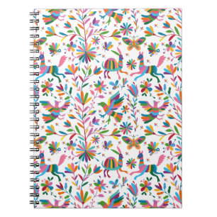 Caderno Espiral Padrão Brilhante do estilo Otomi mexicano