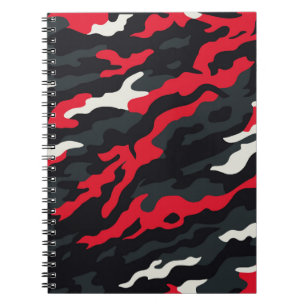 Caderno Espiral Padrão Camuflado Vermelho Preto Cinza Branco Camo