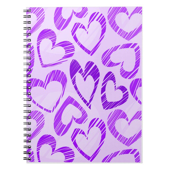 Caderno Espiral Padrão cardíaco de esboço roxo de Lavanda reproduz (Frente)