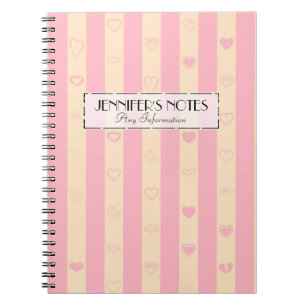 Caderno Espiral Padrão cardíaco moderno de risca rosa elegante