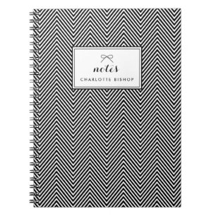 Caderno Espiral Padrão Chevron preto e branco personalizado