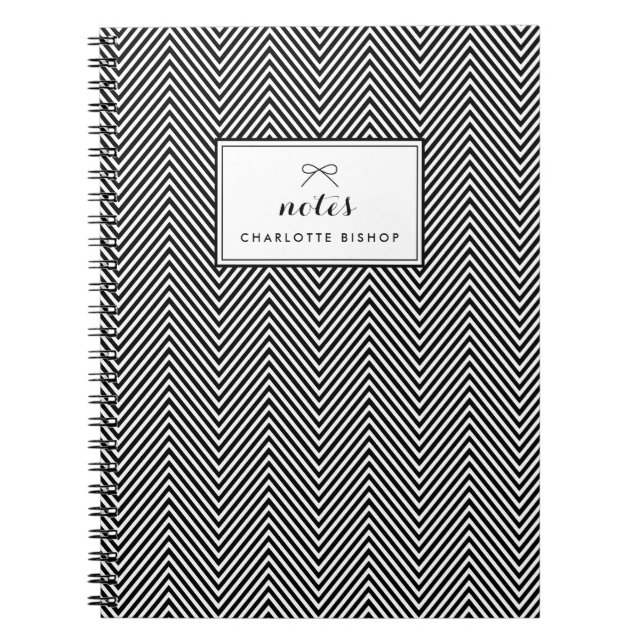 Caderno Espiral Padrão Chevron preto e branco personalizado (Frente)
