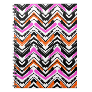 Caderno Espiral Padrão Chevron Preto, Laranja E Rosa Desenhado À M