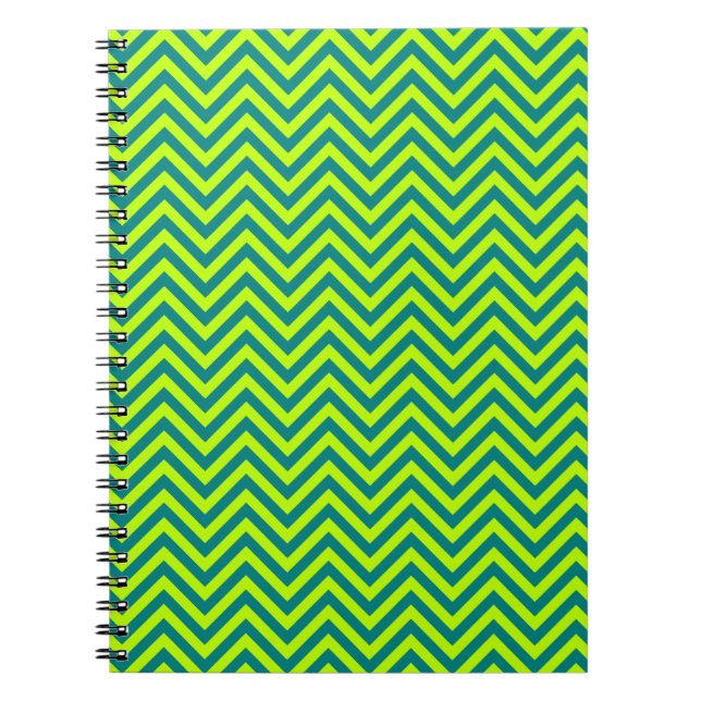 Caderno Espiral Padrão Chevron Teal E Verde limão (Frente)