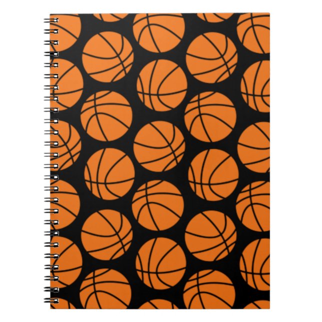 Caderno Espiral Padrão Clássico de Basquete em Preto (Frente)