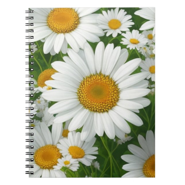 Caderno Espiral Padrão clássico de margarida branco floral verde (Frente)
