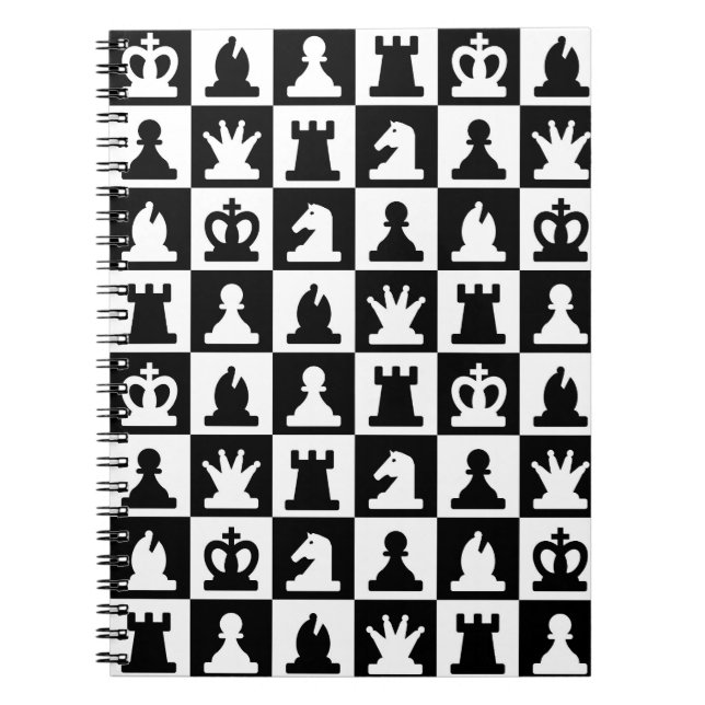 Caderno Espiral Padrão clássico de tabuleiro preto e branco (Frente)