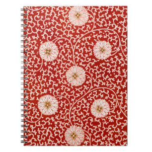 Caderno Espiral Padrão Clássico do Ornamentado Floral Vermelho Vib
