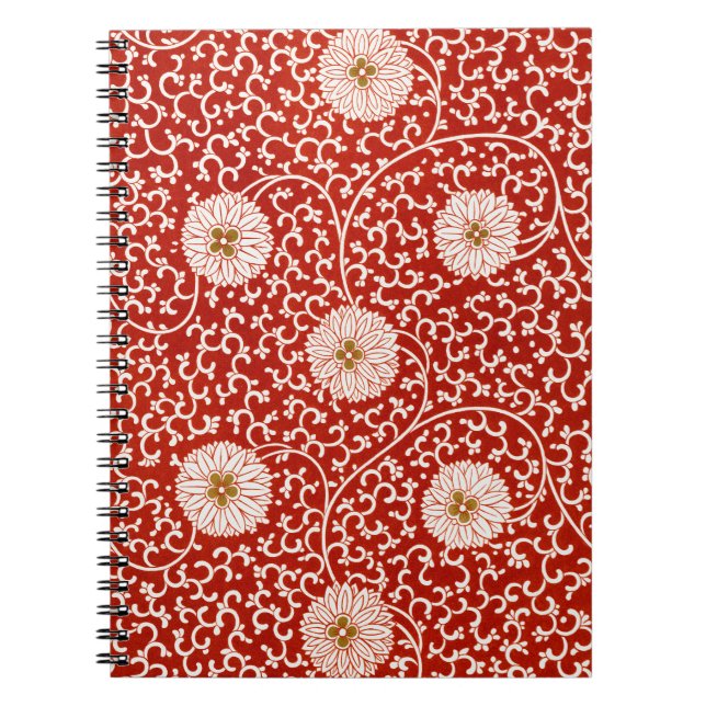 Caderno Espiral Padrão Clássico do Ornamentado Floral Vermelho Vib (Frente)