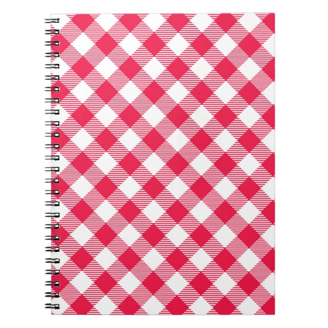 Caderno Espiral Padrão Clássico do País Gingham Vermelho (Frente)