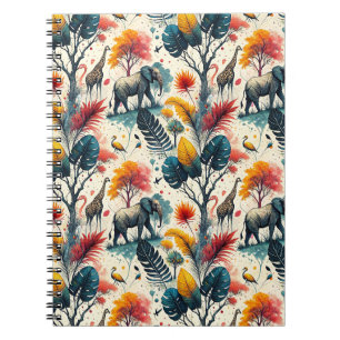 Caderno Espiral Padrão Colorido de Animais Selvagens da Selva Afri
