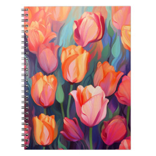 Caderno Espiral Padrão Colorido De Flores De Tulipas De Arte Flora