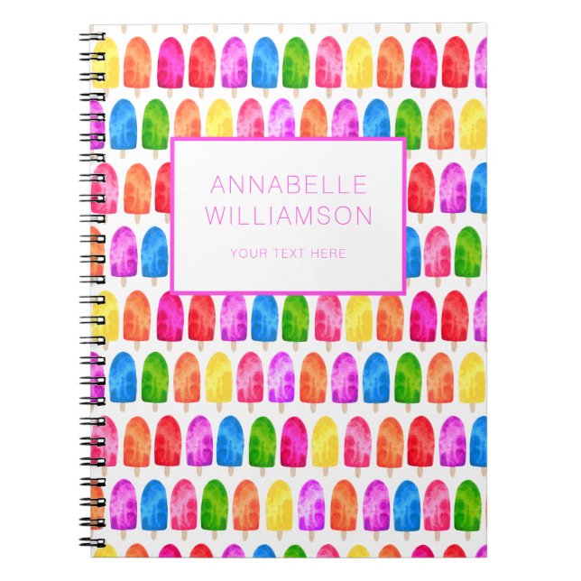 Caderno Espiral Padrão colorido de picolé (Frente)