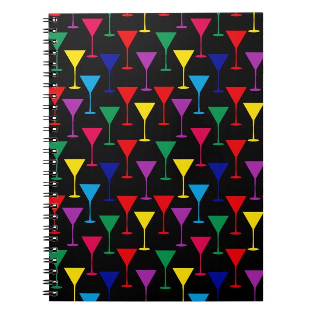 Caderno Espiral Padrão Colorido Martini Cocktail (Frente)