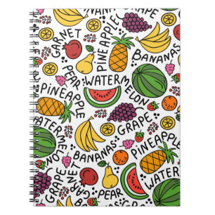 Caderno Espiral padrão colorido vintage sobre o tema da comida, pr