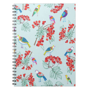 Caderno Espiral padrão composto por aves e bagas