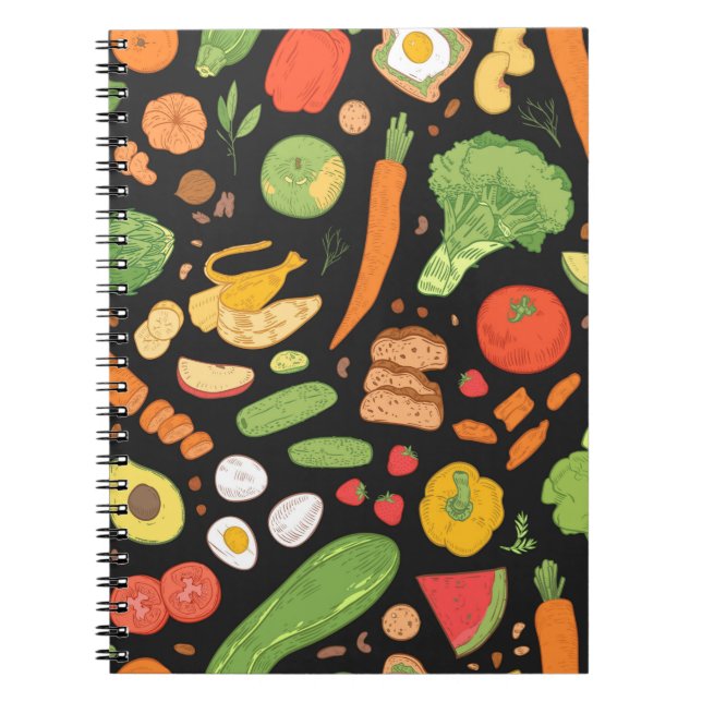 Caderno Espiral Padrão constante com comida alimentar, grupo saudá (Frente)