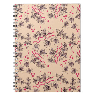 Caderno Espiral Padrão constante de flores e folhas. Forno floral