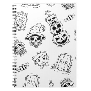 Caderno Espiral Padrão constante de ícones de halloween com desenh
