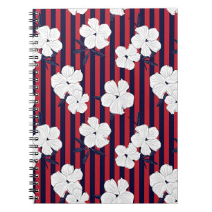Caderno Espiral Padrão contínuo botânico floral vermelho e azul
