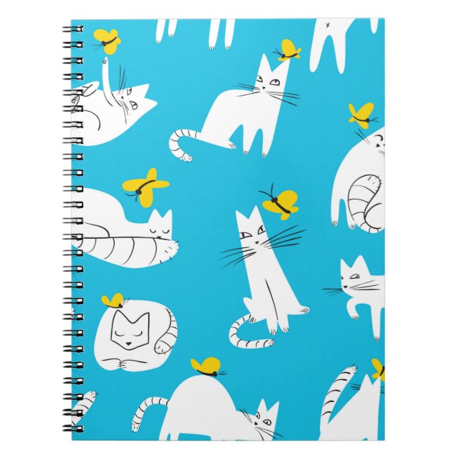Caderno Espiral Padrão contínuo com gatos engraçados brincando com (Frente)