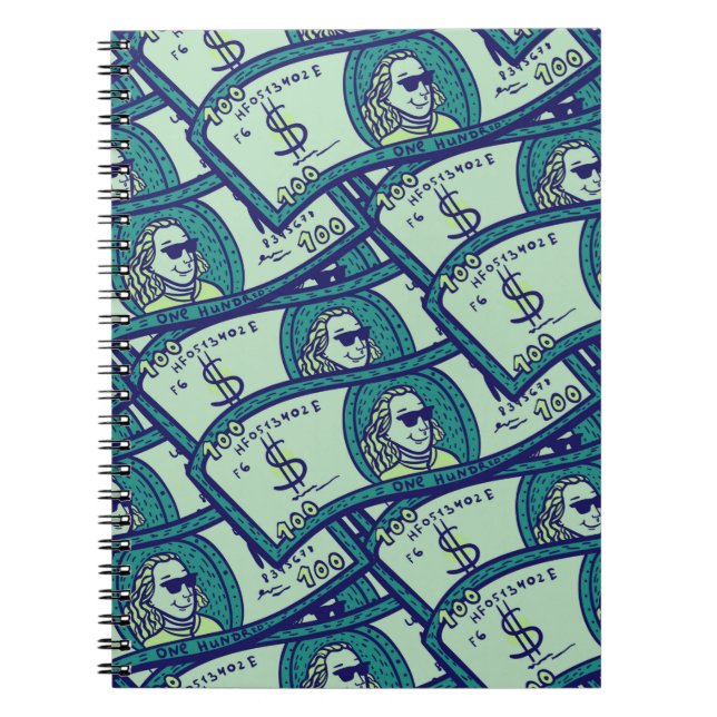 Caderno Espiral padrão contínuo com notas de dólares (Frente)