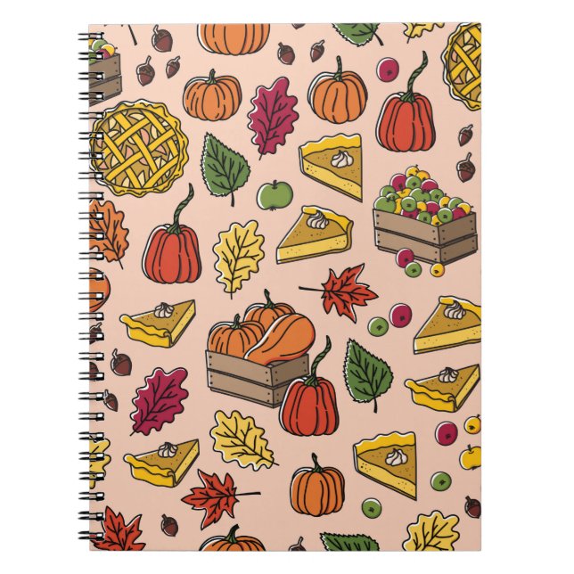 Caderno Espiral Padrão contínuo com torta de abóbora, torta de maç (Frente)