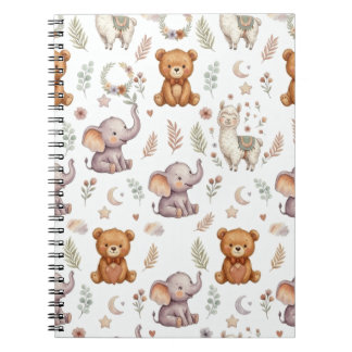 Caderno Espiral Padrão contínuo de adoráveis animais da floresta e
