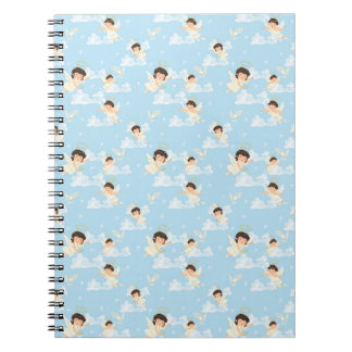 Caderno Espiral Padrão contínuo de anjos e pombas de desenho anima