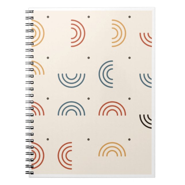 Caderno Espiral Padrão contínuo de Arcos Arco-íris Boho (Frente)