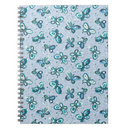 Caderno Espiral Padrão contínuo de borboletas de besouros - azul.