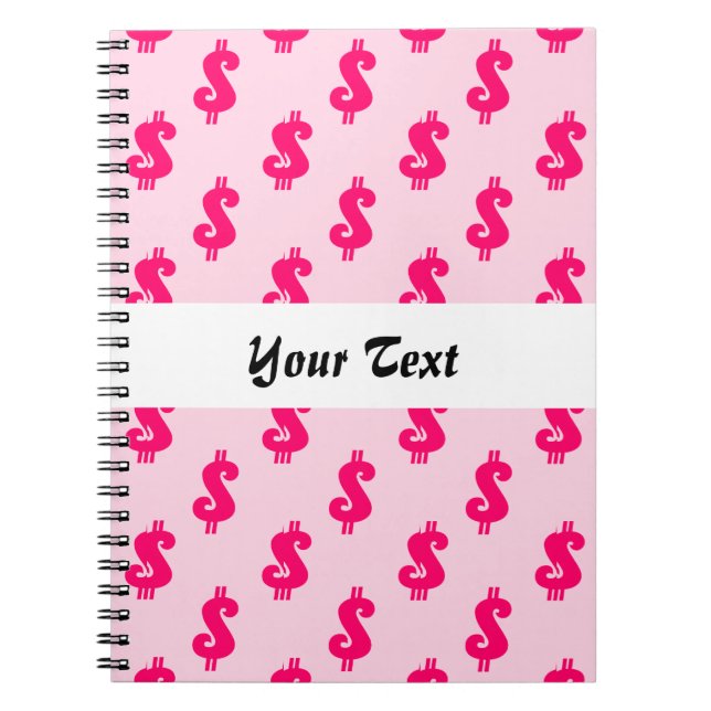 Caderno Espiral Padrão contínuo de cifrão rosa (Frente)